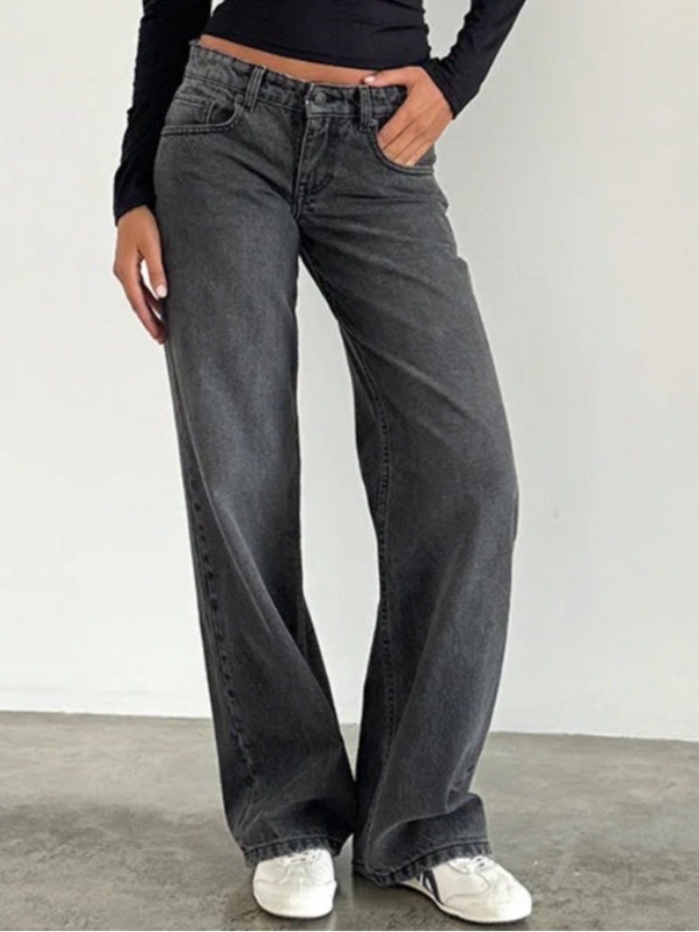 Motel Rocks Low Rise Parallel Jeans In Washed Black Grey